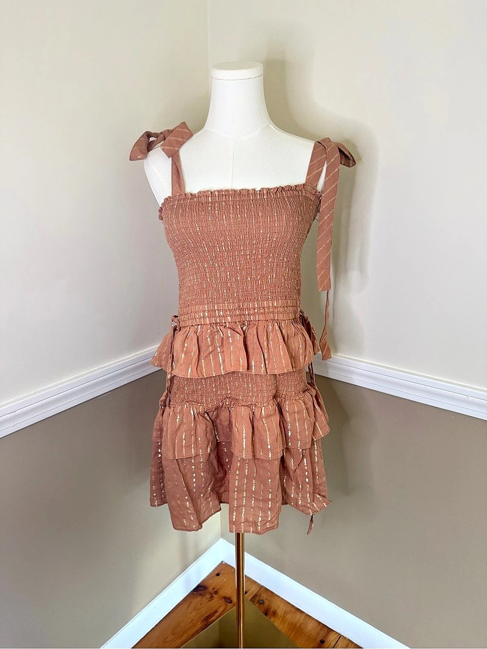 House of Harlow 1960 Ruffle Mini Dress in Brown Size s Like New